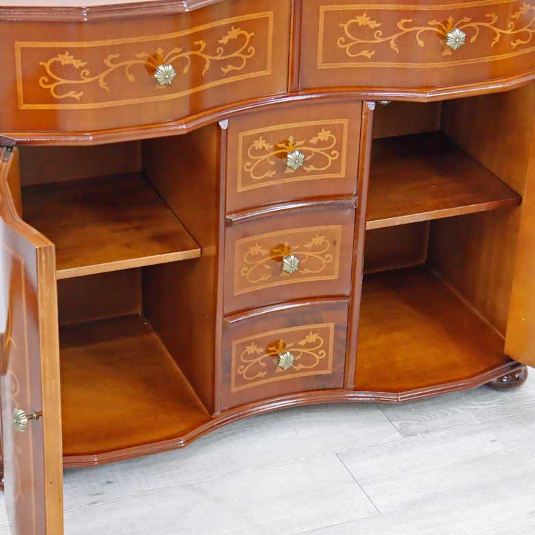 チェスト 木製 象嵌 丸脚 ローキャビネット 87cm サイドボード 119TS