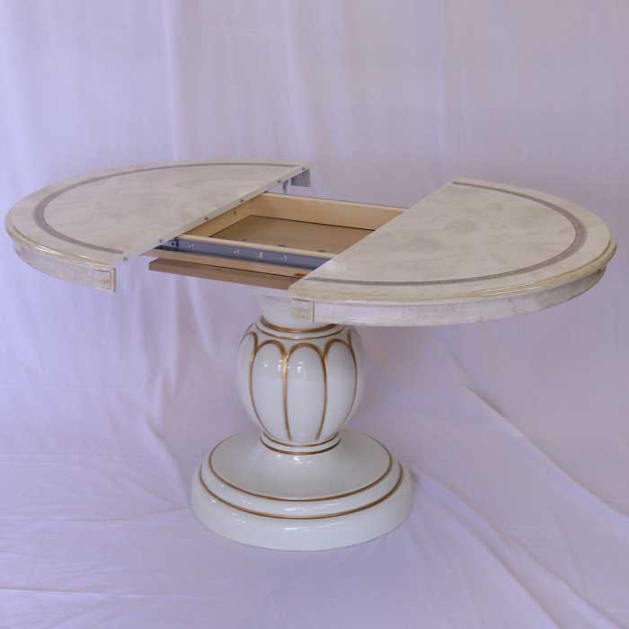 レオナルド 伸長式 ダイニングテーブル アイボリー イタリア キャメル 円形