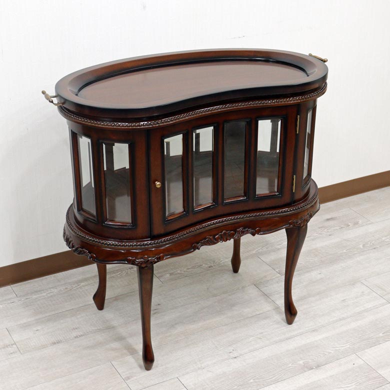 トレー付きショーケース キャビネット 猫脚 マホガニー 木製