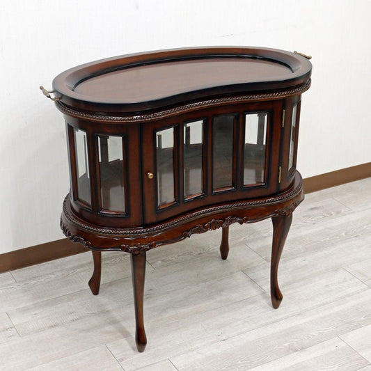 トレー付きショーケース キャビネット 猫脚 マホガニー 木製