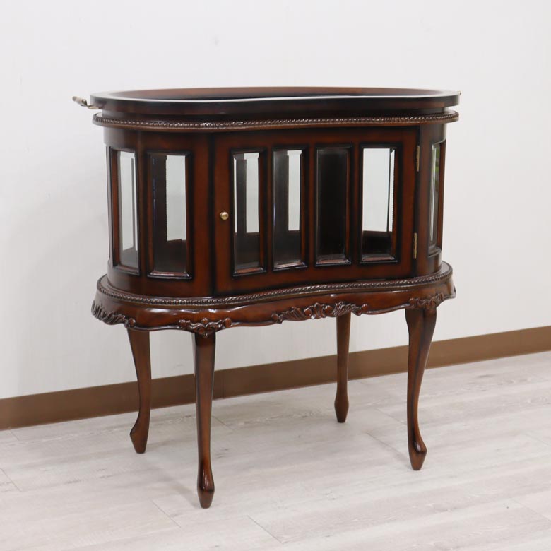 トレー付きショーケース キャビネット 猫脚 マホガニー 木製