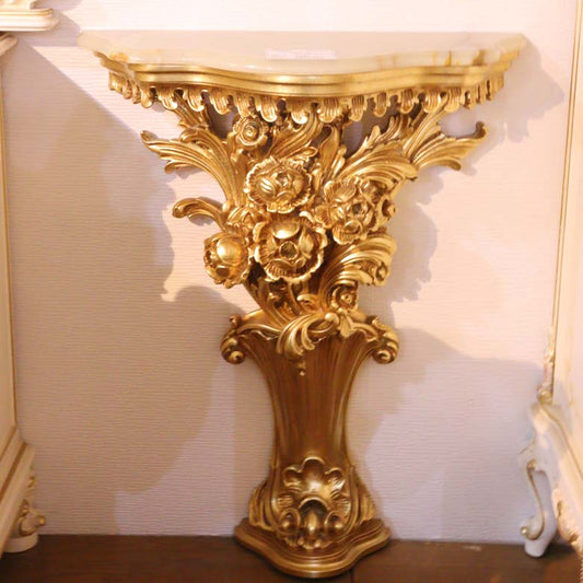 【SILIK】シリック イタリア製 最高級ロココ調 コンソールテーブル Art.121 仕上げ10 ゴールドリーフ 金箔 大理石天板 壁付けコンソール