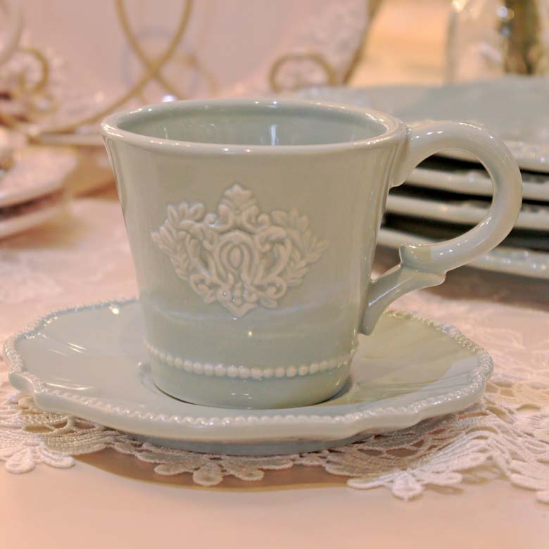 カップアンドソーサー ティーカップ ブルー ストーンウェア フレンチカントリー