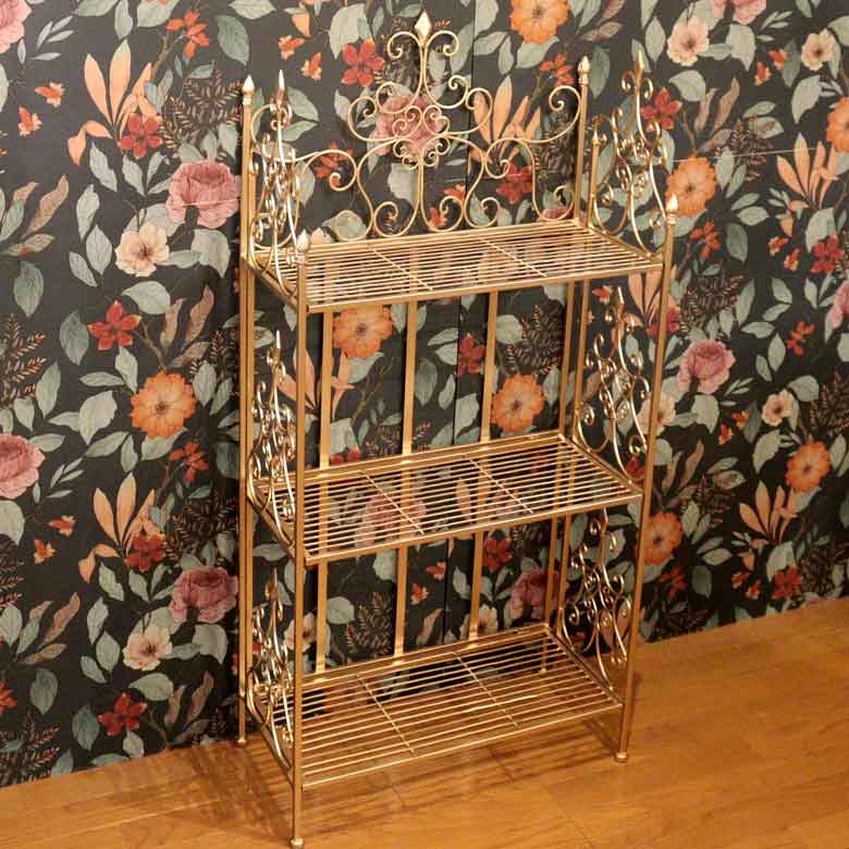 3段シェルフ アルミ 折り畳み シャンパンゴールド