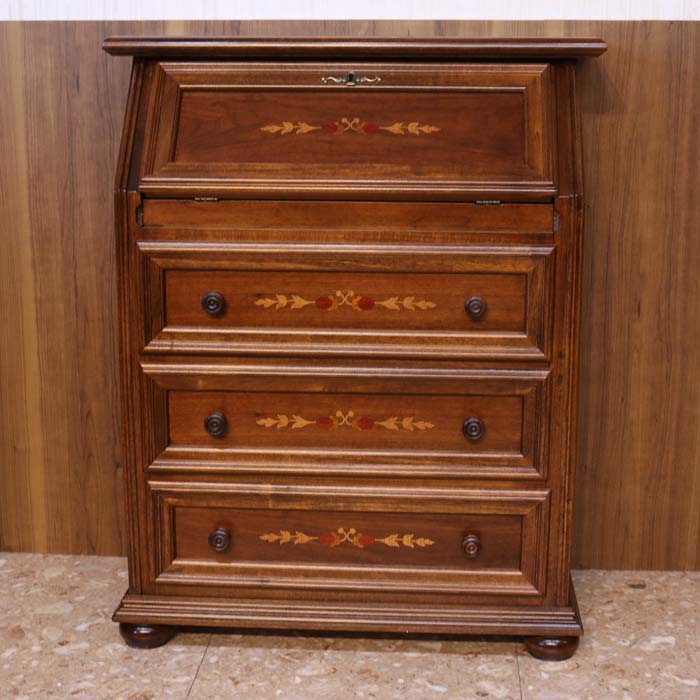 イタリア デスク ライティング ビューロー 3段 茶 象嵌