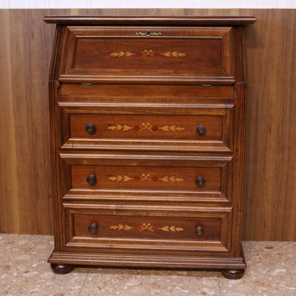 イタリア デスク ライティング ビューロー 3段 茶 象嵌