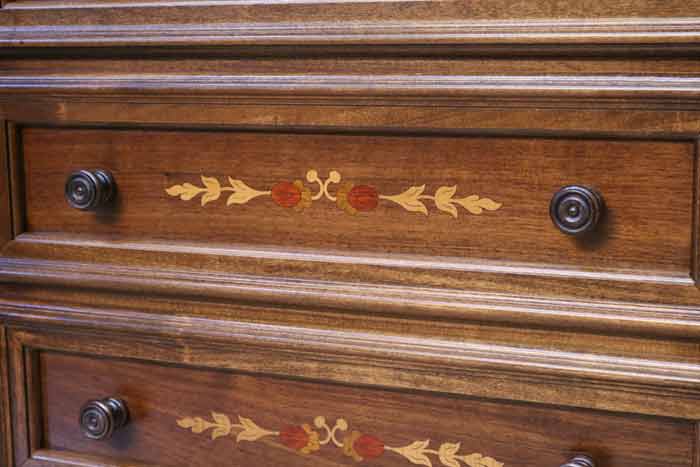 イタリア デスク ライティング ビューロー 3段 茶 象嵌