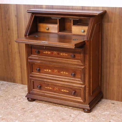 イタリア デスク ライティング ビューロー 3段 茶 象嵌