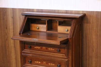 イタリア デスク ライティング ビューロー 3段 茶 象嵌