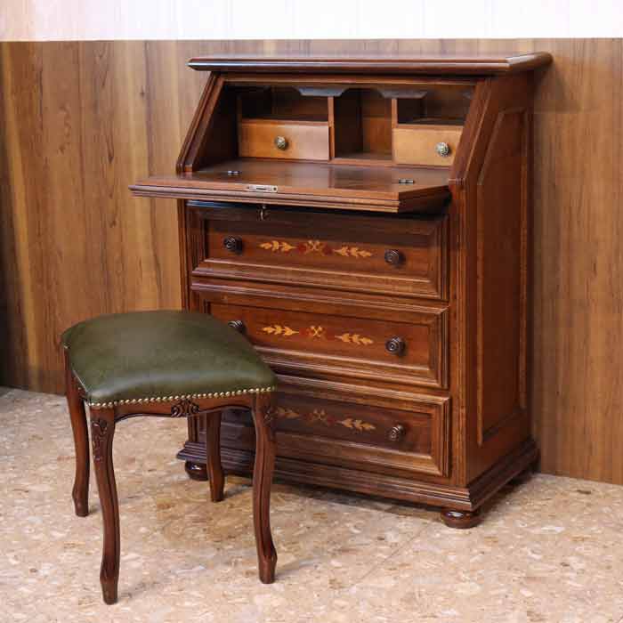 イタリア デスク ライティング ビューロー 3段 茶 象嵌