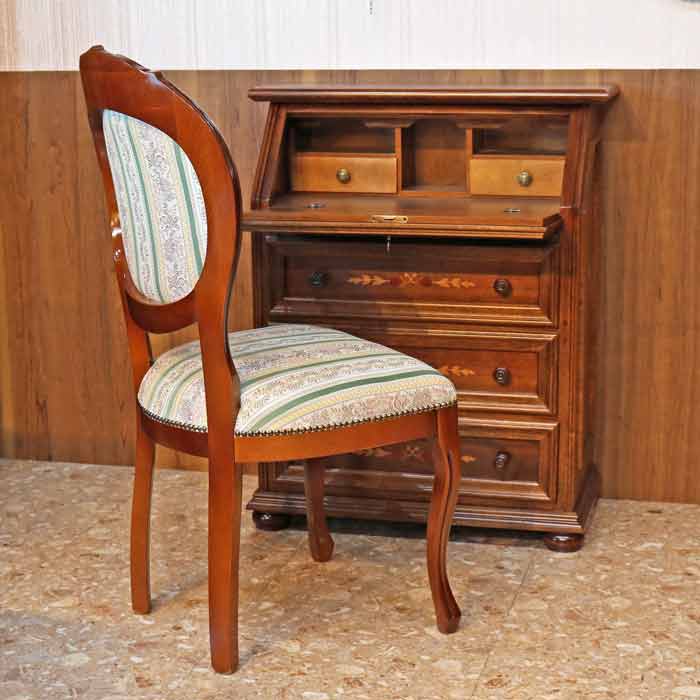 イタリア デスク ライティング ビューロー 3段 茶 象嵌