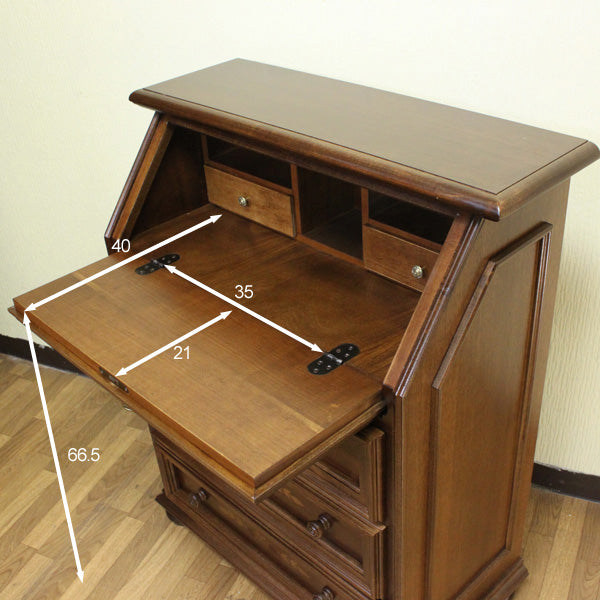 イタリア デスク ライティング ビューロー 3段 茶 象嵌