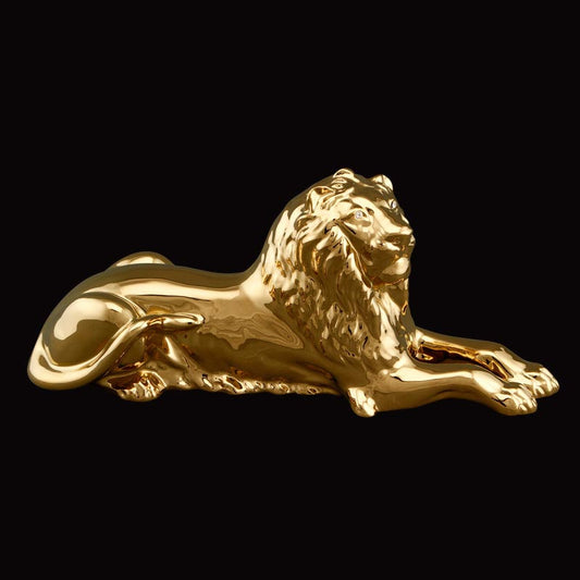 イタリア ライオン AHURA 陶器 置物 オブジェ 風水 縁起物 獅子 ゴールド
