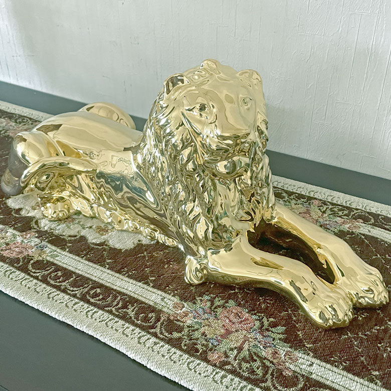 イタリア ライオン AHURA 陶器 置物 オブジェ 風水 縁起物 獅子 ゴールド