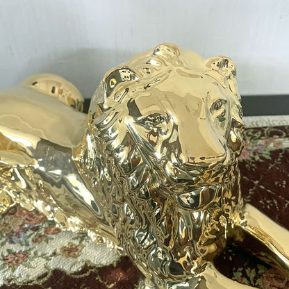 イタリア ライオン AHURA 陶器 置物 オブジェ 風水 縁起物 獅子 ゴールド