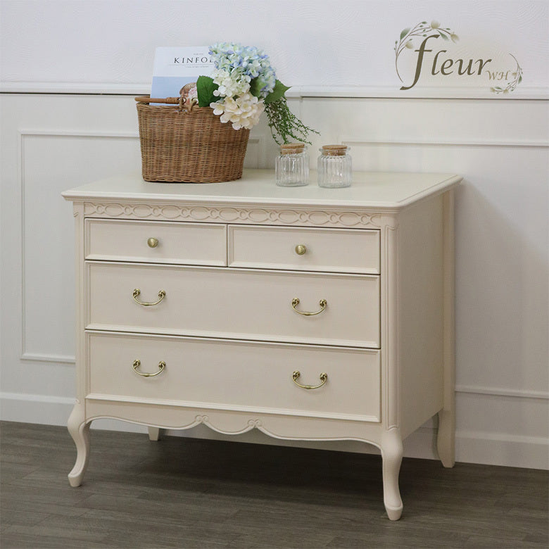 ローチェスト 85cm幅 東海家具 アンティークホワイト フルール 白家具 姫 プリンセス おしゃれ かわいい 783253