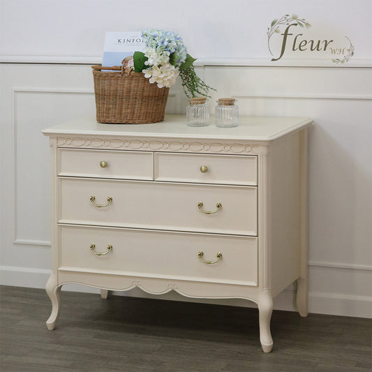 ローチェスト 85cm幅 東海家具 アンティークホワイト フルール 白家具 姫 プリンセス おしゃれ かわいい 783253