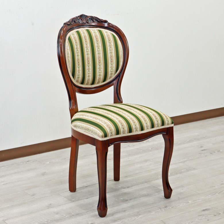 イタリア ダイニングチェア 猫脚 グリーンストライプ