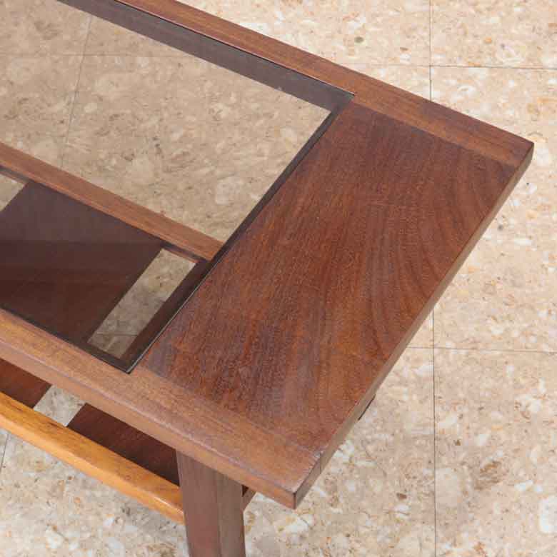 ガラストップテーブル ヴィンテージ コーヒーテーブル チーク