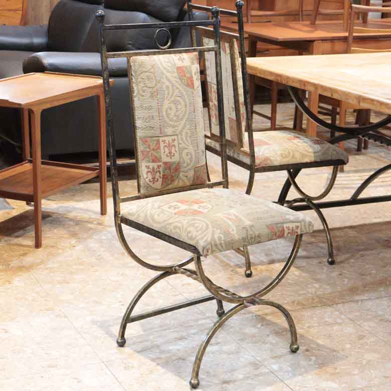 英国ヴィンテージ アイアンフレーム チェア 2脚セット ゴブラン織