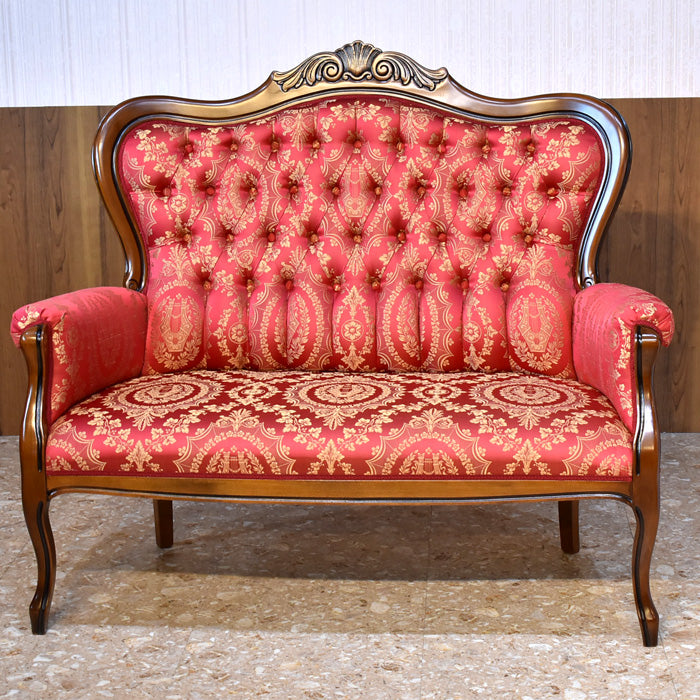 イタリア 二人がけソファ レッド ハイバック サロンソファ 猫脚 完成品