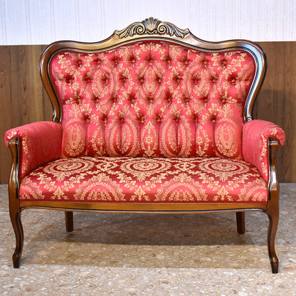 イタリア 二人がけソファ レッド ハイバック サロンソファ 猫脚 完成品
