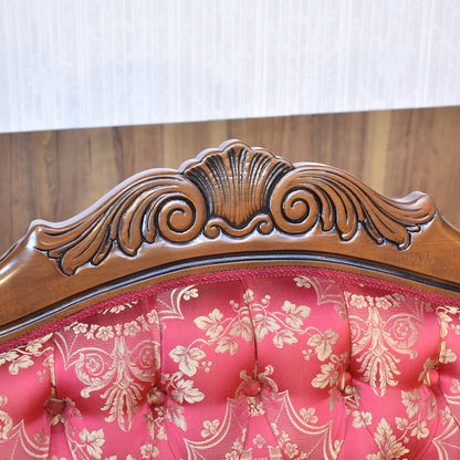 イタリア 二人がけソファ レッド ハイバック サロンソファ 猫脚 完成品