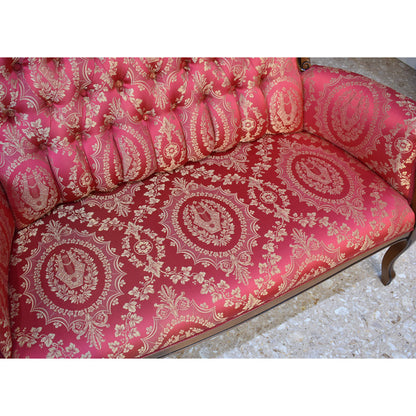 イタリア 二人がけソファ レッド ハイバック サロンソファ 猫脚 完成品