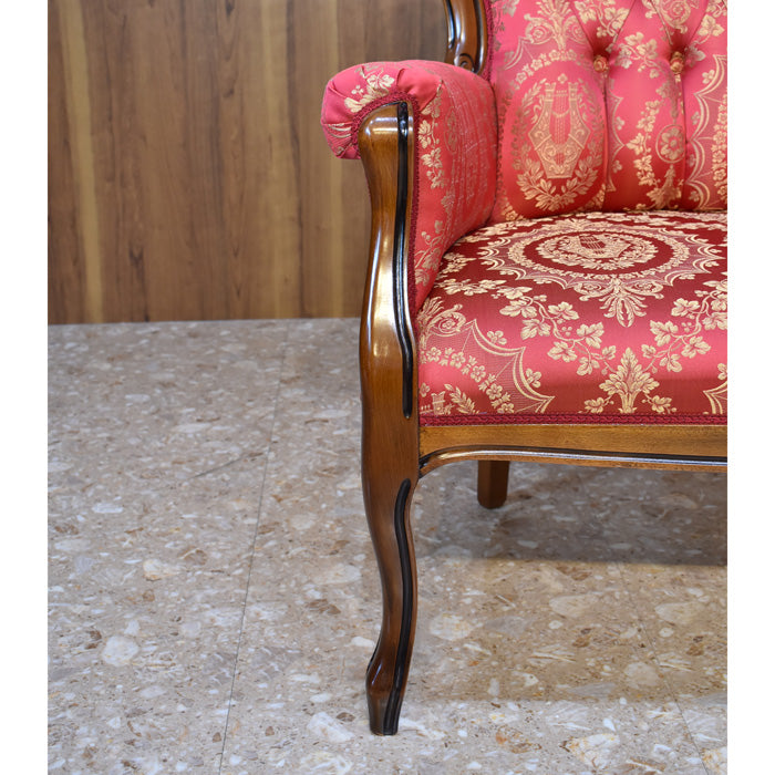 イタリア 二人がけソファ レッド ハイバック サロンソファ 猫脚 完成品