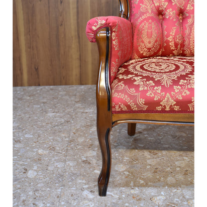 イタリア 二人がけソファ レッド ハイバック サロンソファ 猫脚 完成品