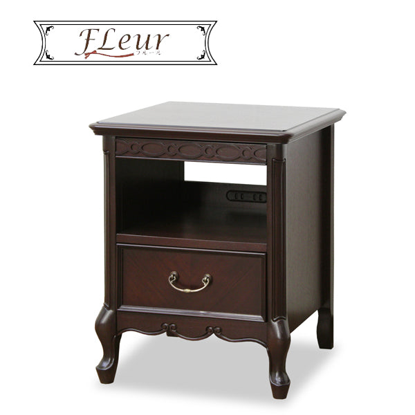 ナイトテーブル サイドテーブル 2口 コンセント付 スライドカウンター付 東海家具 フルール DM マホガニー ダークブラウン 783222