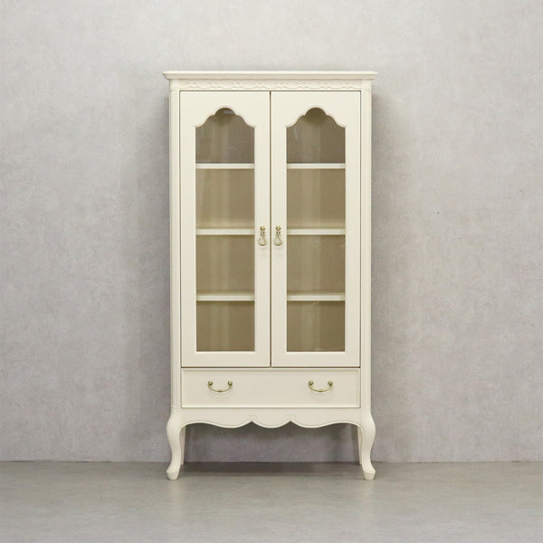 キャビネット ガラスケース 本棚 飾り棚 72cm幅 アンティークホワイト おしゃれ かわいい 東海家具 フルール 784816