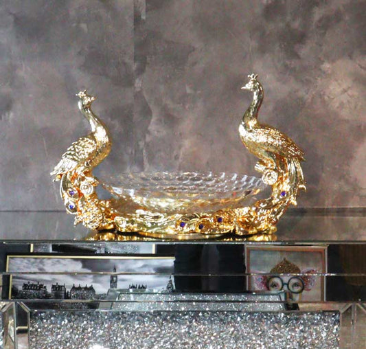 コンポート クジャク オブジェ 置物 ゴールド 風水 金運 縁起物