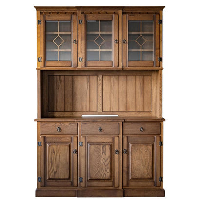 北海道民芸家具 国産家具 キッチンボード 3ドアキャビネット 引き出し付き 135cm 厳選素材 Canterbury カンタベリー オープンボード135