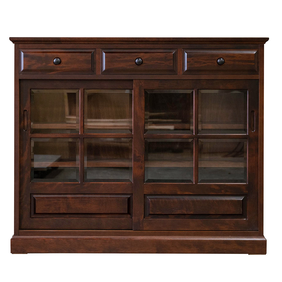 北海道民芸家具 国産家具 W120 cm 茶棚 食器棚 キャビネット ガラス棚 ブラウン 北海 アンティーク