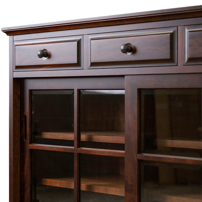 北海道民芸家具 国産家具 W120 cm 茶棚 食器棚 キャビネット ガラス棚 ブラウン 北海 アンティーク