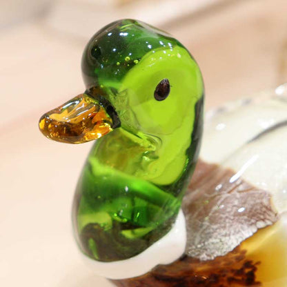 ガラスの置物 カモ 鴨 オーナメント ガラス雑貨 オブジェ 硝子彫刻