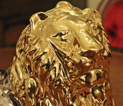 イタリア ライオン AHURA 陶器 置物 オブジェ 風水 縁起物 獅子 プラチナゴールド