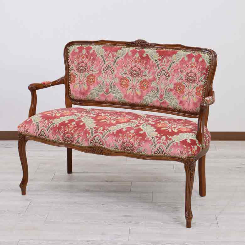 イタリア 二人がけ ソファ 木製 ピンク・金華山 サロンソファ