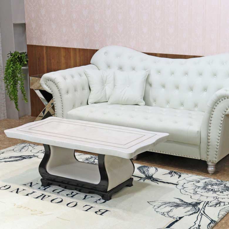 センターテーブル 120cm ブラック 大理石 リビングテーブル クリスタルホワイト