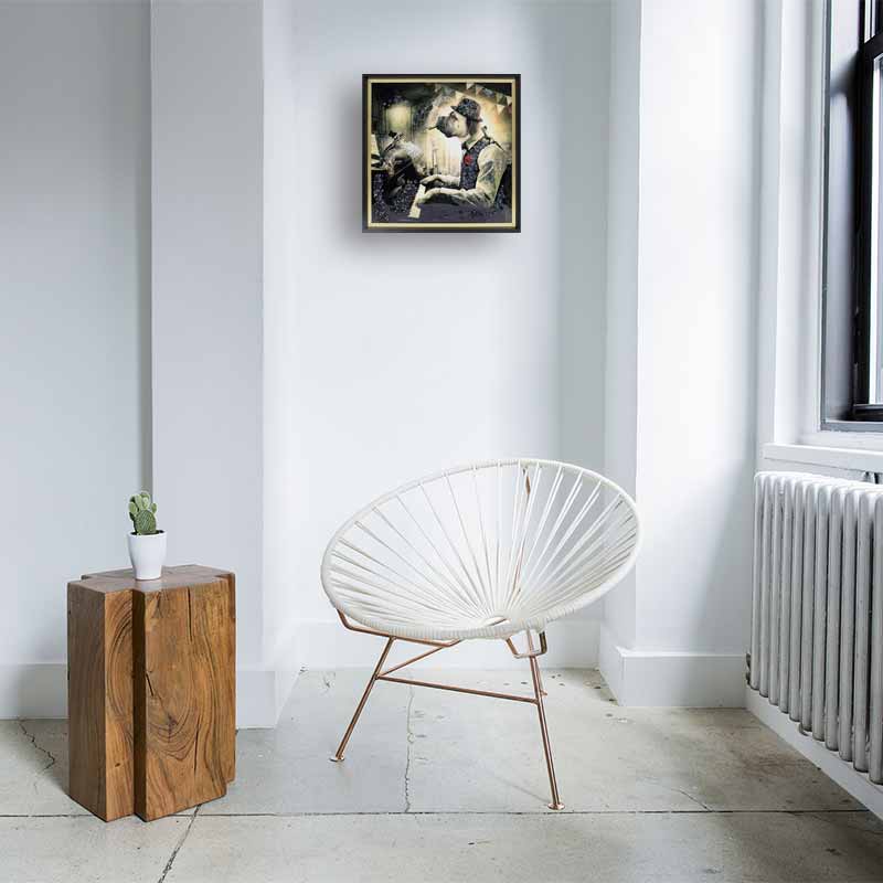 アートフレーム ワンツァルト 41㎝ クリスタルピクチャー ウォールデコ 犬/ピアノ