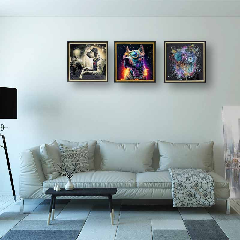 アートフレーム ワンツァルト 41㎝ クリスタルピクチャー ウォールデコ 犬/ピアノ