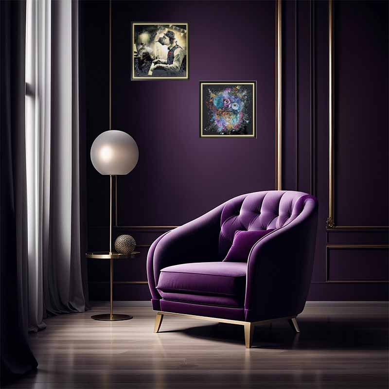 アートフレーム ワンツァルト 41㎝ クリスタルピクチャー ウォールデコ 犬/ピアノ