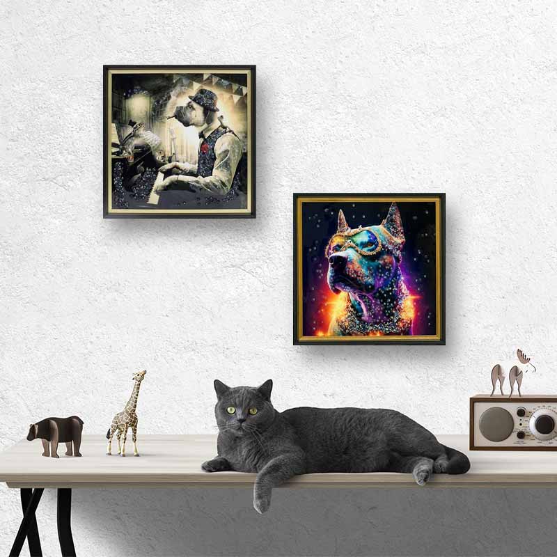 アートフレーム ワンツァルト 41㎝ クリスタルピクチャー ウォールデコ 犬/ピアノ