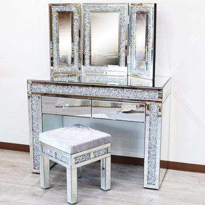 ミラー家具 ドレッサー 3面鏡 スツール 3点セット コスメ