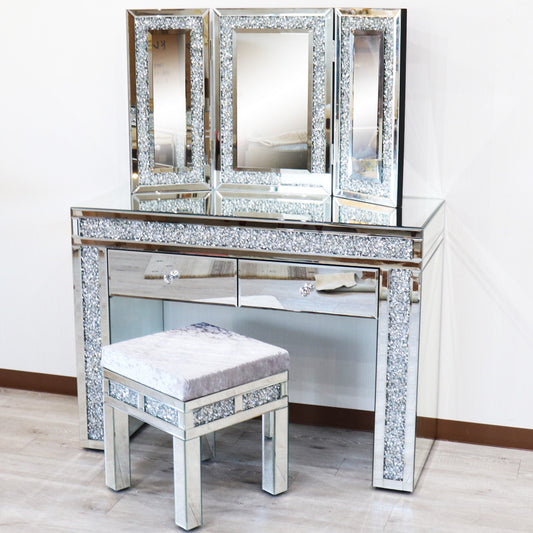 ミラー家具 ドレッサー 3面鏡 スツール 3点セット コスメ