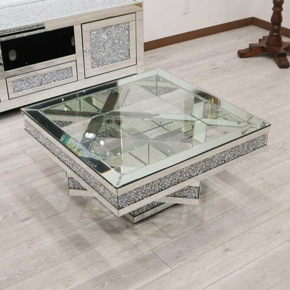 ミラー家具 リビングテーブル ローテーブル 80cm ガラステーブル