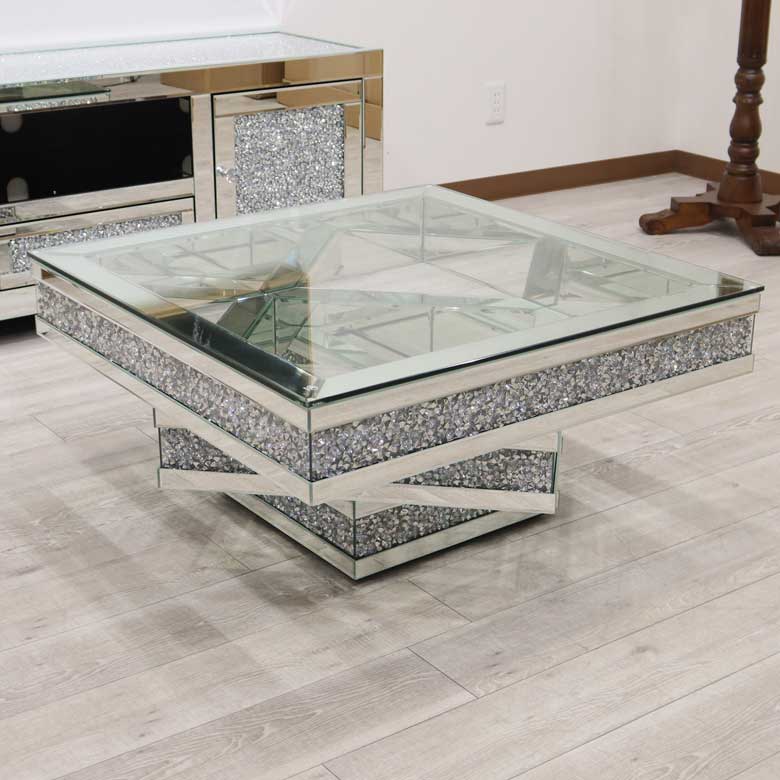 ミラー家具 リビングテーブル ローテーブル 80cm ガラステーブル