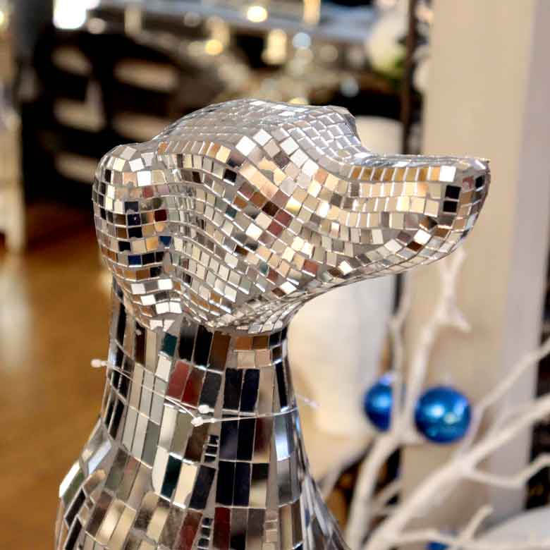 犬の置物 オブジェ ミラー張り 風水 縁起物 オーナメント