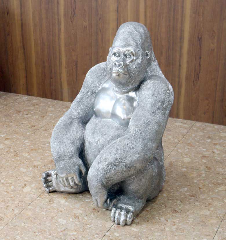 ゴリラ 91cm シルバー オブジェ 特大 置物 コング オーナメント リアル アニマルオブジェ
